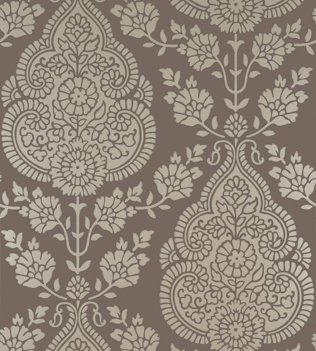 Balmuccia Damask Wallpaper by Anna French Pewter on Chestnut