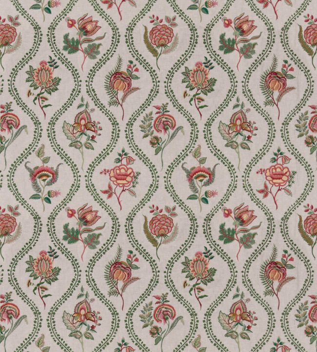 Burford Embroidery Fabric in Emerald/Red by GP & J Baker | Jane Clayton