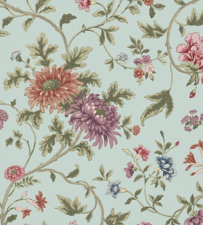 Canton Floral Wallpaper in Eau De Nil by Warner House | Jane Clayton