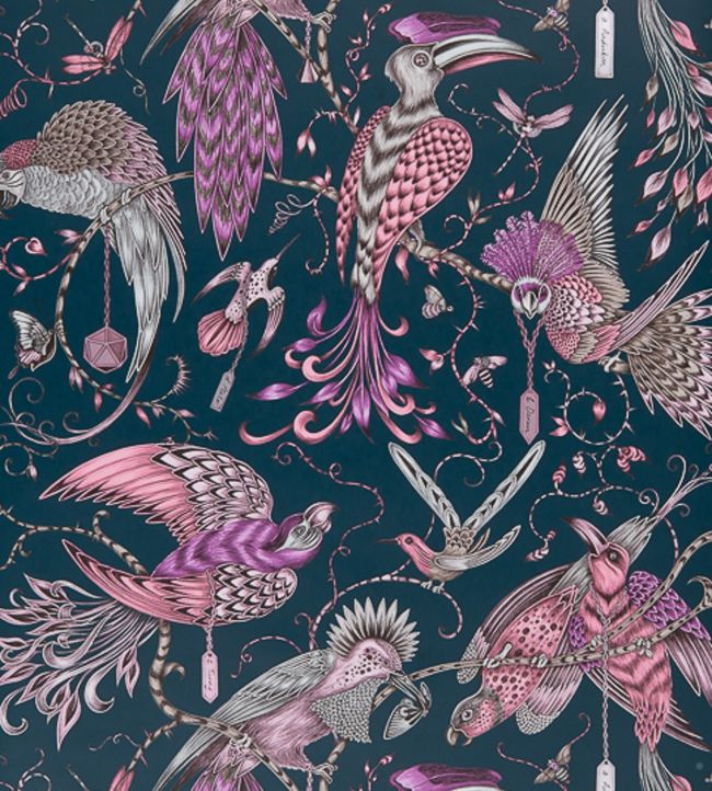Emma J Shipley Audubon Wallpaper by Clarke & Clarke in Pink | Jane Clayton
