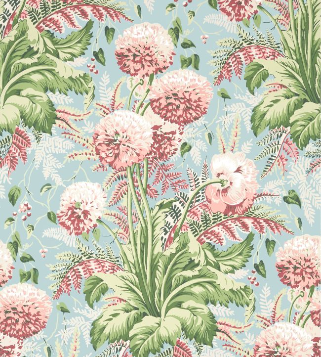 Dahlia Wallpaper by Anna French Coral on Robin's Egg