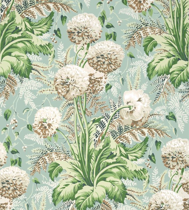Dahlia Wallpaper by Anna French Neutral on Robin's Egg