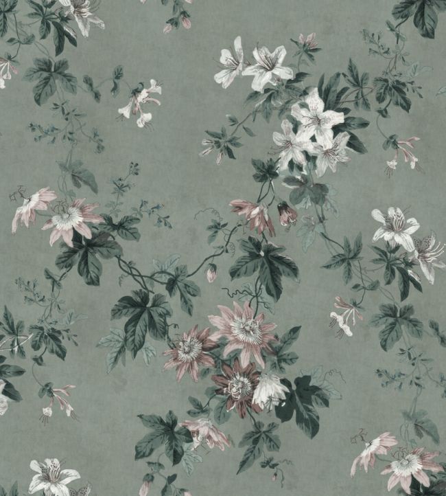 Faded Passion Wallpaper Mural in Sage Green by Sandberg | Jane Clayton