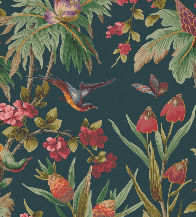 Fleurs Exotique Velvet Fabric in Teal by Warner House | Jane Clayton