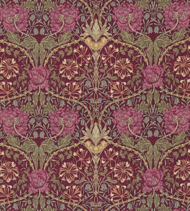 Honeysuckle & Tulip Fabric in Wine/Bayleaf by Morris & Co | Jane Clayton