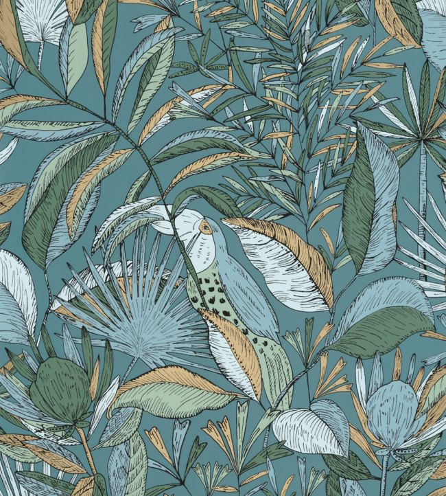 Jardin De Bel Air Wallpaper in Bleu Canard Camel by Caselio | Jane Clayton