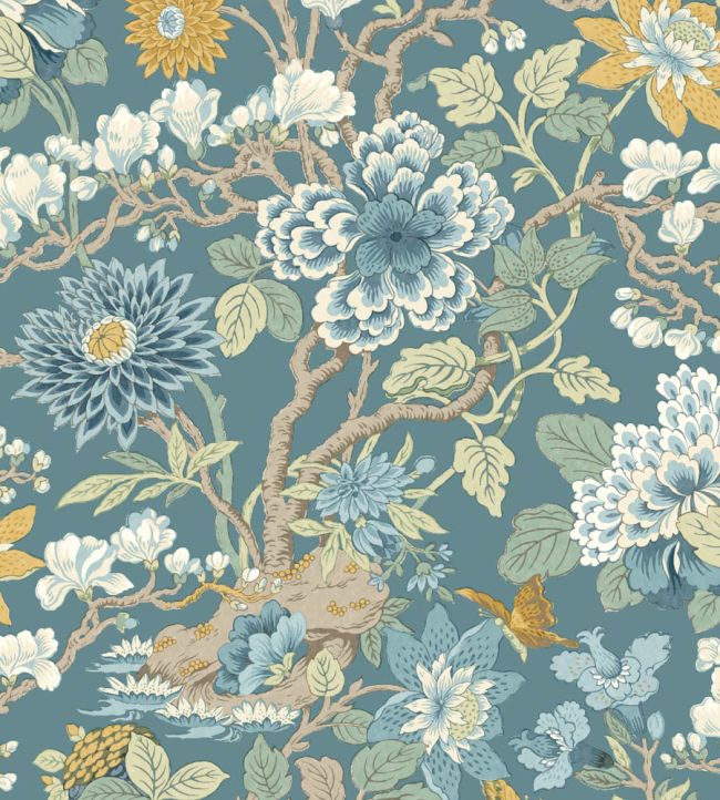 Little Magnolia Wallpaper in Denim/Ochre by GP & J Baker | Jane Clayton