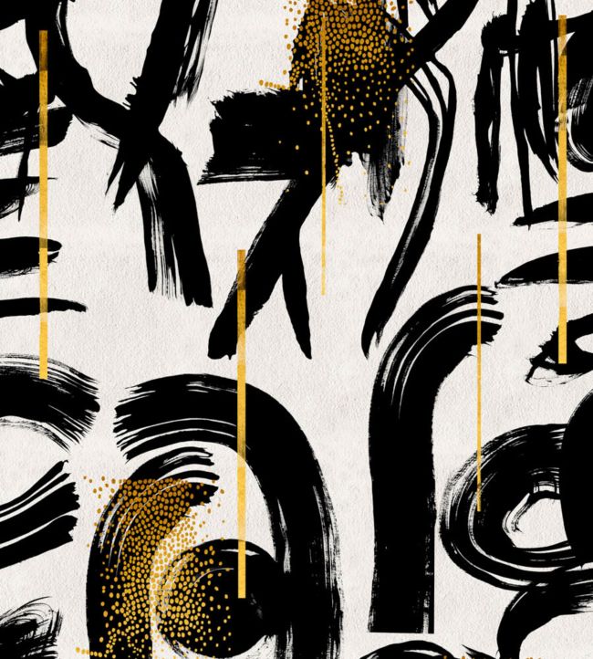 Gestural Abstraction Wallpaper by MINDTHEGAP in Black, White, Gold