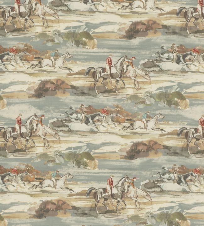 Morning Gallop Linen Fabric in Blue/Sand by Mulberry Home