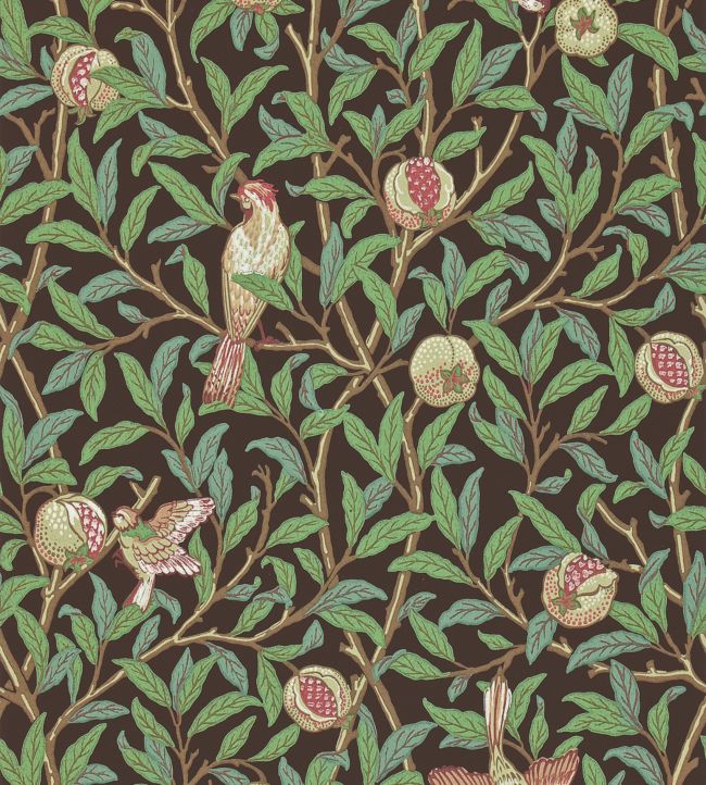 vacht Verlaten Pardon Bird & Pomegranate Wallpaper by Morris & Co in Charcoal/Sage | Jane Clayton
