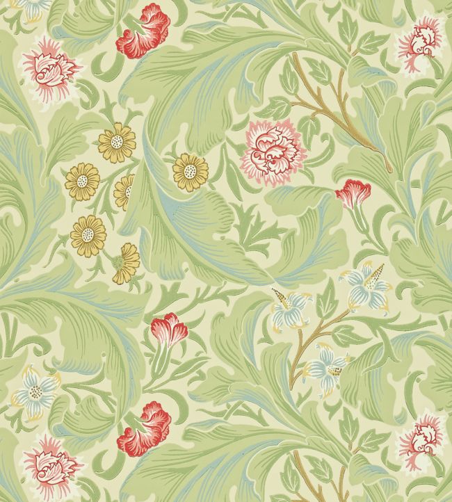 Leicester Wallpaper by Morris & Co in Green/Coral | Jane Clayton