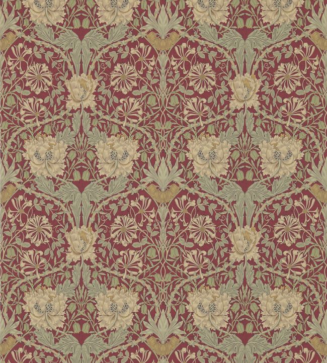 Honeysuckle & Tulip Wallpaper by Morris & Co in Red/Gold | Jane Clayton