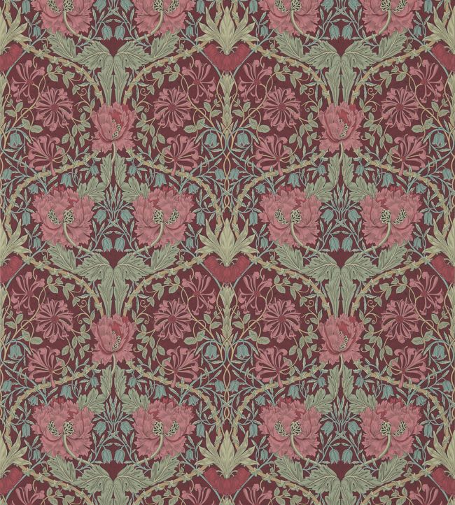 Honeysuckle & Tulip Wallpaper by Morris & Co in Burgundy/Sage | Jane ...