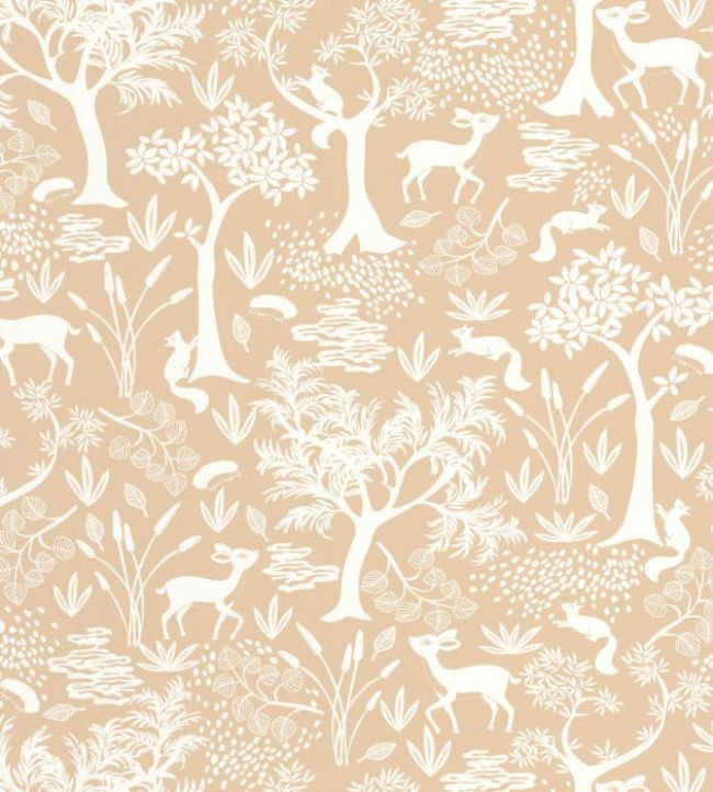 Poetic Forest Wallpaper in Beige Camel by Casadeco | Jane Clayton