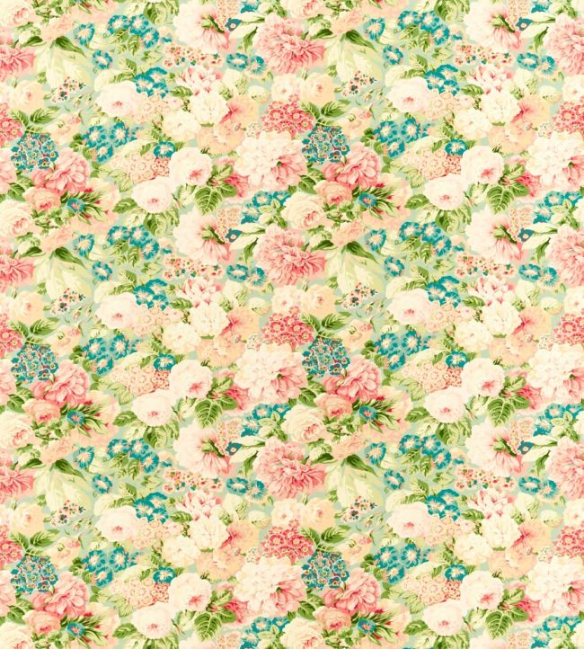 Rose & Peony Fabric in Sage/Coral by Sanderson | Jane Clayton
