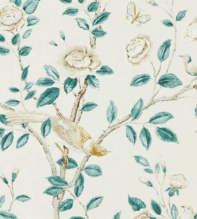 Andhara Wallpaper by Sanderson in Teal/Cream | Jane Clayton