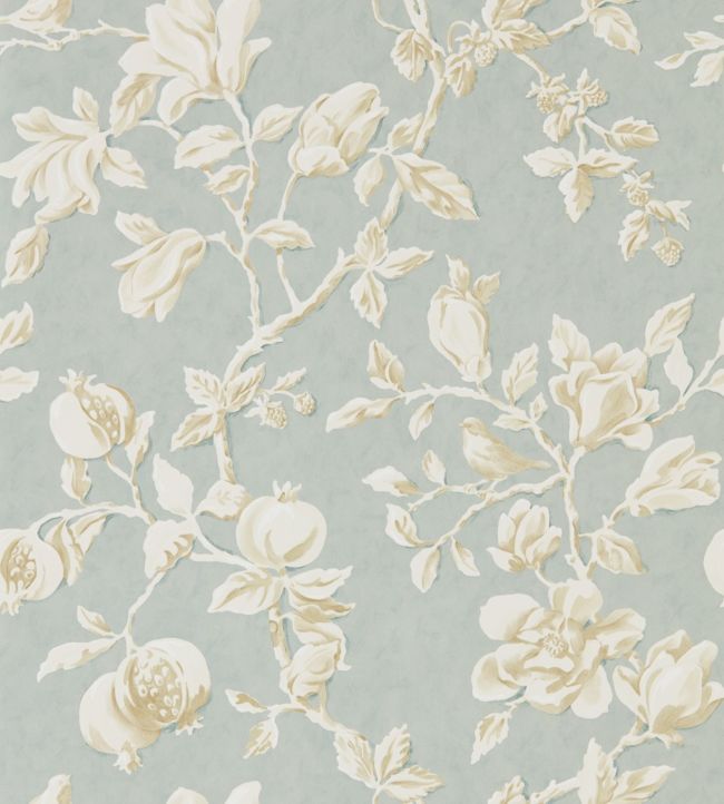 Magnolia & Pomegranate Wallpaper By Sanderson In Grey Blue Parchment 