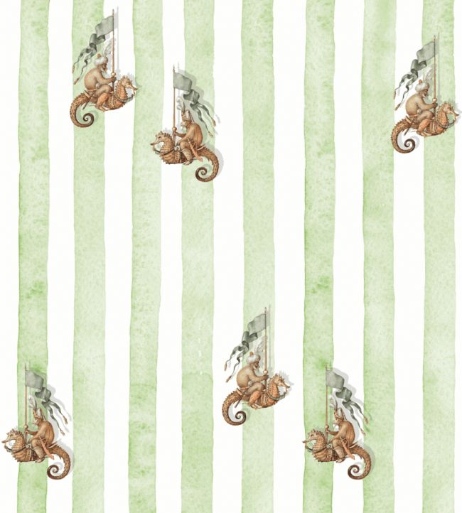 Seahorse Riders Wallpaper in Green by Creative Lab | Jane Clayton