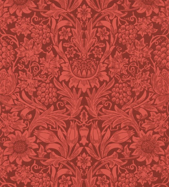 Sunflower Wallpaper in Chocolate/Red by Morris & Co | Jane Clayton