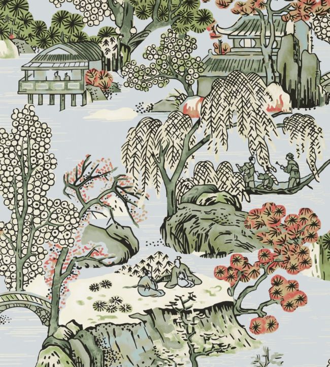 Asian Scenic Wallpaper by Thibaut in Robin's Egg | Jane Clayton