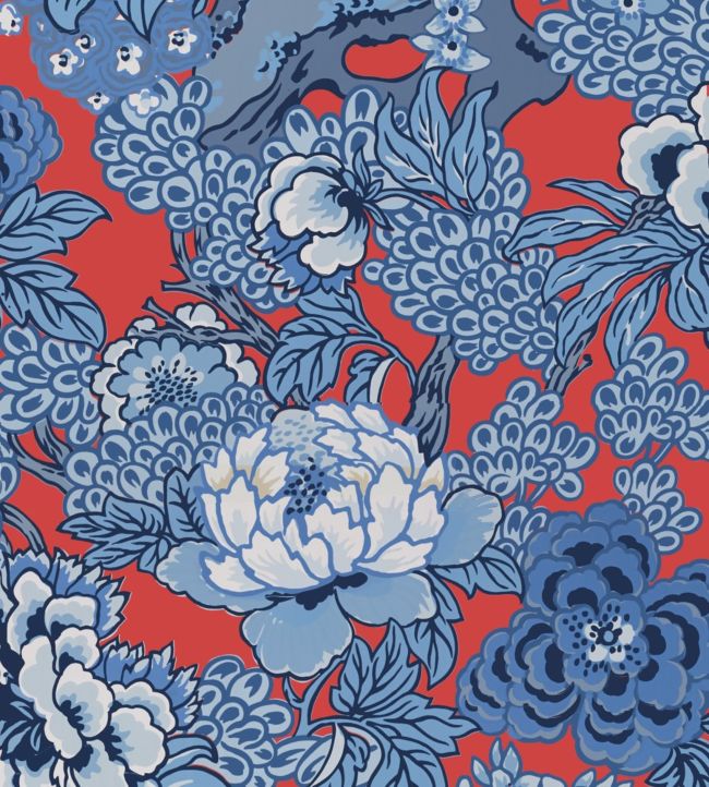 Honshu Wallpaper by Thibaut in Red and Blue | Jane Clayton