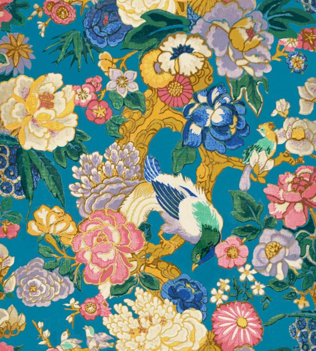 V&A Love Birds Fabric in Cobalt by Arley House | Jane Clayton