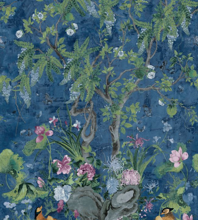 Wild Wisteria Wallpaper mural in Navy by Thibaut | Jane Clayton