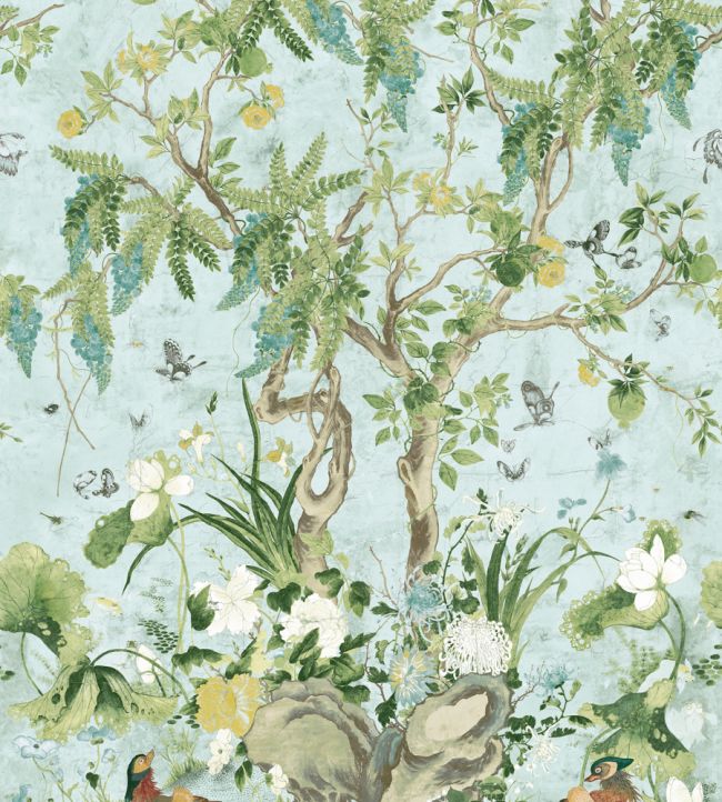 Wild Wisteria Wallpaper mural in Spa Blue by Thibaut | Jane Clayton