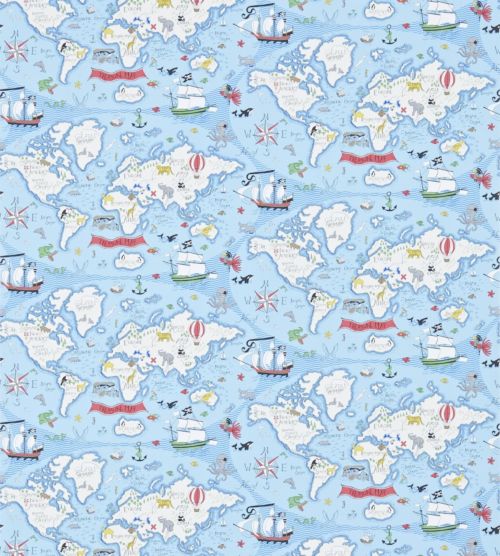 Treasure Map Wallpaper By Sanderson In Sea Blue Jane Clayton