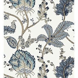 Kalamkari Vine Wallpaper by Anna French in Blue and White | Jane Clayton