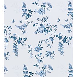 Birds And Roses Fabric by Ashley Wilde in Blue | Jane Clayton
