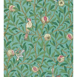 Bird & Pomegranate Wallpaper by Morris & Co in Turquoise/Coral | Jane ...