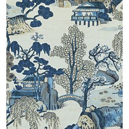 Asian Scenic Fabric by Thibaut in Blue and Beige | Jane Clayton