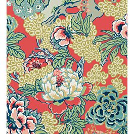 Honshu Wallpaper By Thibaut In Coral And Green Jane Clayton