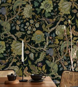 Chameleon Trail Wallpaper by Josephine Munsey Black and Green