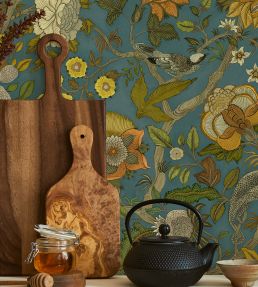 Chameleon Trail Wallpaper by Josephine Munsey Teal and Orange