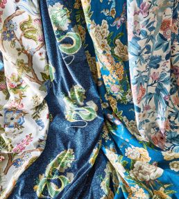 Emperor Peony Fabric by Sanderson Herbal Blue / Amber