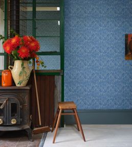 Feuille Wallpaper by Farrow & Ball Parma Gray / Cooks Blue