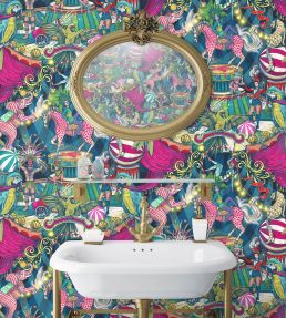 Funfair Wallpaper in Denim & Cerise by Brand McKenzie | Jane Clayton