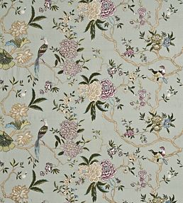 Oriental Bird Embroidery Silk Fabric by GP & J Baker in Aqua, Multi ...