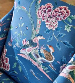 Indienne Peacock Satin Fabric by Sanderson Blueberry