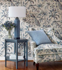 Peacock Toile Fabric by Anna French Slate & Black