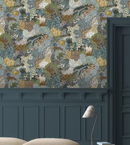 Whimsical Clumps Wallpaper by Josephine Munsey Olive, Brown and Blue