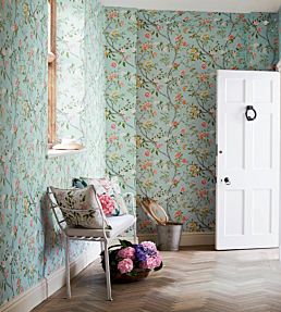 Nostell Priory Wallpaper by Zoffany in Old Gold/Green | Jane Clayton