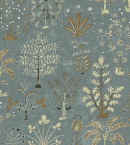 Cynthia Wallpaper by Josephine Munsey Mid Blue and Olive