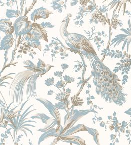 Peacock Toile Wallpaper by Anna French Soft Blue & Beige