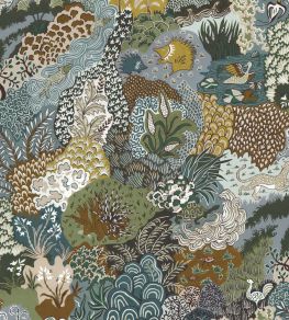 Whimsical Clumps Wallpaper by Josephine Munsey Olive, Brown and Blue